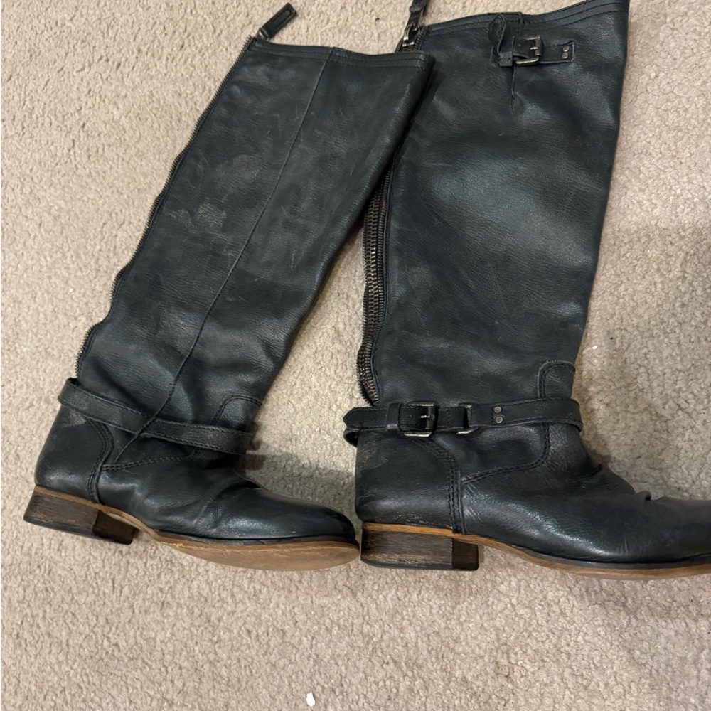 Steve Madden Distressed Black Leather Knee High Boots🖤👢